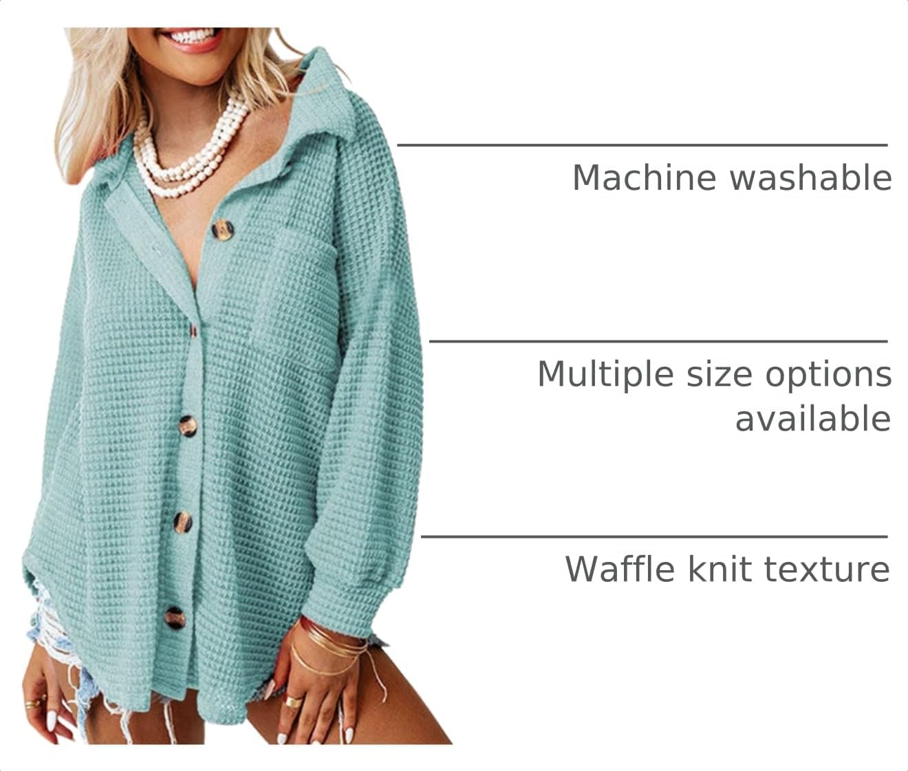 Dokotoo Waffle Knit Shacket Jacket Casual Button Down image 2