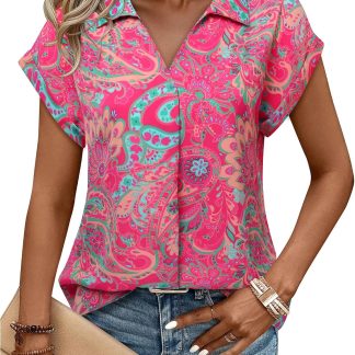 Gaharu Summer Work Blouse V Neck Short Sleeve Lapel Shirt image 1